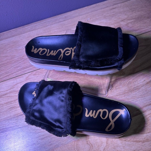 Sam Edelman Black Fringe Slide Sandals - Picture 2 of 12